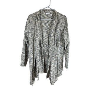 Pure Jill Women's Gray Print Knit Cardigan Elastic Back Uneven Hem Sz LP